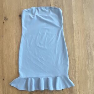 Blue Solid Strapless Stretch Sleeveless Mini Dress Ruffle Hem Pullover S
